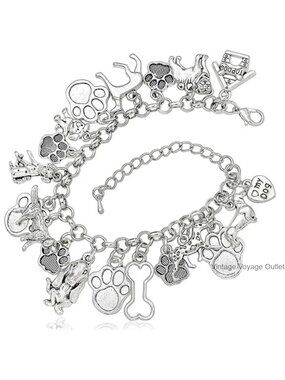 Dog Charm Link Bracelet Cuff Bangle Alloy Lobster Clasp Adjustable